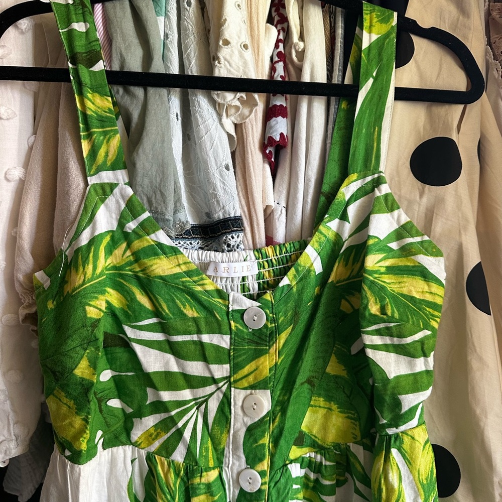 Karlie Green and White Buttoned Crop Tank Dress